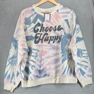 Grayson Threads Women's Choose Happy Tie-Dye Long Sleeve Crewneck Sweatshirt XXL